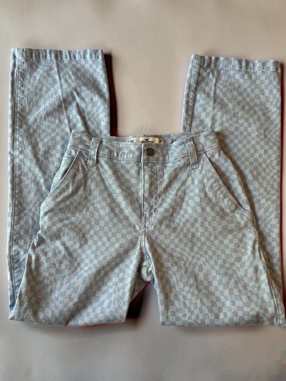 Hollister California High-Rise Utility Dad Pants - Blue Checkered